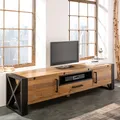 Massives TV-Lowboard THOR 200cm recyceltes Pinienholz im Industrial Design