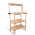 UNUS Holz Pflanztisch 78x36x131 cm für Garten Terasse Balkon mit Zinkplatte Gartentisch 2 Ablagen Wetterfest Pflanzregal (Natur)