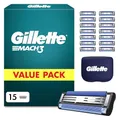 Gillette Mach3 Rasierklingen für Männer, 15 Original Ersatzklingen, Klingen für Herren mit Gleitstreifen für Ein Sanftes Gleiten und Neuer Klingenbeschichtung — Inkl. Reiseschutzkappe