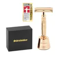 Störtebekker® Premium Rasierhobel 'Hamburg' im Set mit Rasierständer 'Hamburg' - Rosé-Gold - hochwertiges Zubehör für dein Badezimmer - rutschfester Boden - massiver Stand - 125g - Geschenkidee