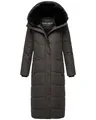 Navahoo Damen Wintermantel warmer Steppmantel extralang mit abnehmbarer Kapuze Hingucker XIV Anthracite Gr. M