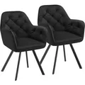 Tectake Drehbarer Samt Armlehnstuhl Lucia Gepolstert  Mit Steppmuster Mit Durchgehender Lehne 2Er Set 58 x 58 x 87 cm Schwarz