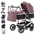 Daliya® Kombi-Kinderwagen NEOMOVE 3in1 Kinderwagen mit i-Size Babyschale & Buggy, (Reise-Set, 10-tlg), Kinderwagen mit i-Size Babyschale, Alu-Rahmen, Großer Einkaufskorb, Rosegold-Violett | Rosegold