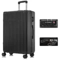 YONSLY Trolley Premium Hartschalen-Reisekoffer Trolley Handgepäck, 4 Rollen, TSA-Schloss, YKK-Reißverschluss, ABS-Hartschale, Aluminium schwarz 76 cm