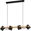 EGLO Hängeleuchte "HORNWOOD Pendellampe, Stahl und Holz, E27, Esstischleuchte, Lampe", schwarz, 4, H: 110cm, 1 Stk., Leuchten, Hängeleuchte, L110 x B18 x H110 cm, schwarz, creme, braun, 4X28W exkl., Hängeleuchte