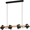 EGLO Hängeleuchte HORNWOOD Pendellampe, Stahl und Holz, E27, Esstischleuchte, Lampe, ohne Leuchtmittel, Hängeleuchte, L110 x B18 x H110 cm, schwarz, creme, braun, 4X28W exkl.
