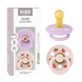 BIBS Colour Studio Schnuller 2er-Pack, BPA-frei, Kirschform Nippel. Naturkautschuk/Latex, Hergestellt in Dänemark, Größe 2 (6-18 Monate), Violet Sky/Petal
