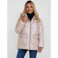 Respect Winterjacke Kurze Steppjacke mit Kapuze und Druckknopftaschen (XS-XXL) trendiges Design grau XL