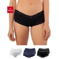 Fabio Farini Slip Damen Hipster Unterwäsche - Unterhosen aus Baumwolle mit Stretch (Packung, 6-St) mit floraler Spitze am Bund und Beinabschluss blau|bunt|grau|schwarz 40