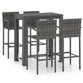 vidaXL Gartenbar Set 5-TLG. mit Armlehnen Theke Bar Tresen Gartentheke Stehtisch Bartisch Barhocker Barstuhl Gartenmöbel Poly Rattan Grau