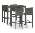 vidaXL Gartenlounge-Set 5-tlg. Garten-Bar-Set mit Armlehnen Poly Rattan Grau, (5-tlg)