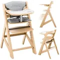 TULANO Morsel 40 | Kinderhochstuhl Treppenhochstuhl | Verstellbar | Mitwachsender ab 6 Monate bis 12 Jahre | 3-Punkt-Gurt | Essbrett | Holz Natur - Naturbelassen