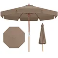 COSTWAY Sonnenschirm 300cm, Gartenschirm mit Volant, beidseitig um 30° knickbar, Balkonschirm aus Holz, Terrassenschirm, Marktschirm Khaki-Tan