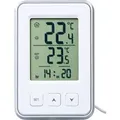 Digitales Innen-& Außen MIN MAX Thermometer weiß Wetterstation mit Uhrzeit & Außenfühler - Weiß