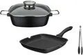 GSW Topf-Set Gourmet Granit Grillmeister, Aluminiumguss (Set, 4-tlg., 1 x Bräter, H. 8,5 cm, 1x Grillpfanne 28 x 28 cm, H. 4,4 cm), mit Aroma-Glasdeckel, Induktion