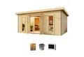KONIFERA Saunahaus Maiko 4 SET A, BxTxH: 369 x 369 x 229,5 cm, 38 mm, Ofen 9 KW externe Strg easy
