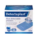 Detectaplast Premium Pflaster wasserfest, blaue Wundpflaster für den Umgang mit Lebensmitteln, detektierbare Pflaster für Erste Hilfe Sets in der Gastronomie, 50 x 72 mm, 50 Stück