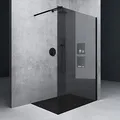 Mai & Mai Duschwand für Dusche Duschabtrennung 90x200cm Walk-In Schwarz ESG-Sicherheitsglas 10mm NANO Glas BRAM3 Bremen2VG