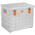ALUBOX Aufbewahrungsbox aus Aluminiumriffelblech massive Transportkiste (120 Liter), Fangbänder & Gasdruckdämpfer im Deckel silberfarben 120 l | 62 cm x 51.5 cm x 45 cm