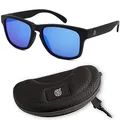 LMAB Schwimmende Polbrille, Polarisationsbrille zum Angeln, Modell Sclera verspiegelt mit Etui und Tasche, Farbe Black/Sky Blue Revo 84