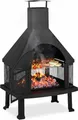 Relaxdays Terrassenofen mit Grill, Feuerstelle mit Funkenschutz, Schürhaken, massiv, Stahl, 110 x 63 x 51 cm, schwarz