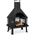 Terrassenofen Mit Grill, Feuerstelle Mit Funkenschutz, Schürhaken, Massiv, Stahl, 110 X 63 X 51 Cm, Schwarz - Relaxdays