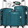 KESSER 3tlg. Hartschalenkofferset Hartschalenkoffer Reisekoffer Set Reisekofferset Trolley Koffer Inkl. Kofferwaage + Gepäckanhänger Rollkoffer Schloss 4 Rollen ABS-Hartschale Teleskopgriff M-L-XL