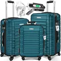 KESSER® 3tlg. Hartschalenkofferset Hartschalenkoffer Reisekoffer Set Reisekofferset Trolley Koffer 4 Rollen ABS-Hartschale Teleskopgriff Inkl. Kofferwaage + Gepäckanhänger Rollkoffer Schloss, M-L-XL