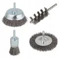 wolfcraft Stahldrahtbürsten Set 4-teilig - 2133000 - Drahtbürste für Bohrmaschine, Rost entfernen, Reinigung