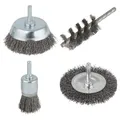 Drahtbürsten Set 4-tlg. wolfcraft für Bohrmaschine, Stahldraht, Reinigung