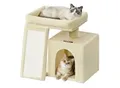 FEANDREA Kratzbaum, Katzenbaum mit Kratzrampe und Plattform, Katzenkratzbaum mit Höhle beige