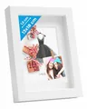 PHOTOLINI 3D Bilderrahmen zum Befüllen 13x18 Weiß, 1,5 cm tiefer Objektrahmen mit Glas, tiefer Bilderrahmen 13x18 Holz MDF mit Passepartout, dicker 3D Rahmen befüllbar für Gegenstände Geschenk