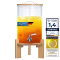 Premium Getränkespender mit Zapfhahn aus Edelstahl & Bambus-Ständer – 8L Wasserspender Glas für eiskalte Erfrischungen – Auslaufsicheres Bowle Gefäß mit Deckel für Party, Kinder, Limonade & Saft