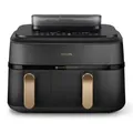 Philips Fritteuse der Serie 5000 NA552/00, Doppelfritteuse, 9 l, Standgerät, 2750 W, Heißluftfritteuse, Schwarz - Schwarz