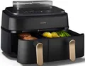 PHILIPS Heißluftfritteuse "NA555/00 Steam Airfryer 5000 Series Dual Basket, 9L Kapazität (3L+6L)", grau (edelstahl, kupfer)