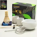 TEANAGOO Matcha Set Matcha Schale mit Ausgießer Bambus Matcha Scoop Matcha Whisk Holding Tee Making Kit. 1 Japanisches Tee-Set (7pcs) + 2 Tassen (205 ml), S3, Matt Hellgrau