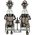 Weinflaschenhalter Anthrazit 33 X 21 Cm - Zwei Mann Am Tisch - Deko Flaschenhalter Mit Metall Figuren - Freundschaft Geschenk Skulptur Flaschen Ständer