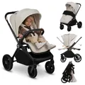 Lionelo Mika Plus Universal-Buggy bis zu 22kg Hohe Manövrierfähigkeit XXL-Verdeck mit UPF50+ Beige