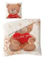 Leonado Vicenti Bettwäsche 2 tlg Winter Bettwäsche Microfaser 135x200 cm Thermo Fleece Teddy Love, Fleece, 2 teilig, flauschig, Teddy Bär Love mit Herz, Plüsch, Warm