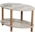 [en.casa] Couchtisch, Creme, Holzwerkstoff, Holz, Buche, Marmor Optik, Oval,Oval, 44x43x70 cm, Wohnzimmer, Wohnzimmertische, Couchtische