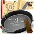 Krustenzauber Bratpfanne Gusseisenpfanne Induktion - Fein Geschliffene Gusseisen Pfanne, (Ideale Grillpfanne Induktion, Eisenpfanne, Cast Iron Pan, Bratpfanne, Gusseiserne Pfanne Skillet Gusspfann) Ø 28 cm
