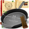 KRUSTENZAUBER 28cm Gusseisenpfanne Induktion - Fein Geschliffene Gusseisen Pfanne - Ideale Grillpfanne Induktion, Eisenpfanne, Cast Iron Pan, Bratp...