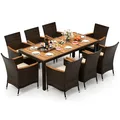 COSTWAY Polyrattan Sitzgruppe für 8 Personen, Gartenmöbel Gartenset Sitzgruppe, Gartentisch mit Gartenstühlen, Gartengarnitur Sitzgarnitur, Braun