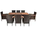 COSTWAY Garten-Essgruppe, 9-tlg, Rattan, Akazienholz, für 8 Personen, mit Kissen braun