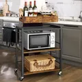 VASAGLE Servierwagen mit abnehmbarem Tablett, verstellbaren Füßen und Rollen, Vintagebraun-Tintenschwarz