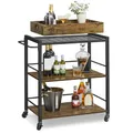 VASAGLE Servierwagen, Küchenwagen, abnehmbares Tablett, mit verstellbaren Füßen und Rollen, Küchenregal, Stahlrahmen, 40 x 72 x 86 cm, Industrie-Design, vintagebraun-schwarz LRC72X