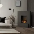 muenkel design Nook [Elektrokamin, Opti-myst, Raumecke]: Schwarz-grau - Dekoholz ohne Stehrost - Schwarz, pulverbeschichtet
