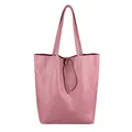 OBC Made in Italy Damen Leder Tasche DIN-A4 Shopper Schultertasche Henkeltasche Tote Bag Metallic Handtasche Umhängetasche Beuteltasche (Altrosa 36x40x12 cm)