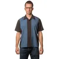 Steady Clothing Kurzarmhemd Pop Check Double Panel Blau Retro Vintage Bowling Shirt blau XL