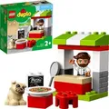 LEGO 10927 DUPLO Pizza-Stand, Spielzeug für Kleinkinder ab 2 Jahre, Konstruktionsspielzeug aus großen Bausteinen mit Pizza und Hundefigur - Beige